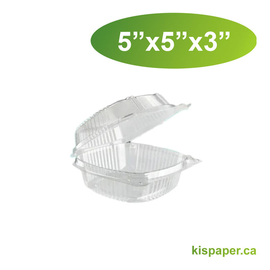 5" - PP Clear Hinged Containers Heat Resistant - Carton of 400 - KIS PAPER - 5062; $0.12/pc