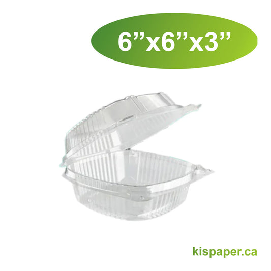 6" - PP Clear Hinged Containers Heat Resistant - Carton of 400 - KIS PAPER - 5064; $0.13/pc