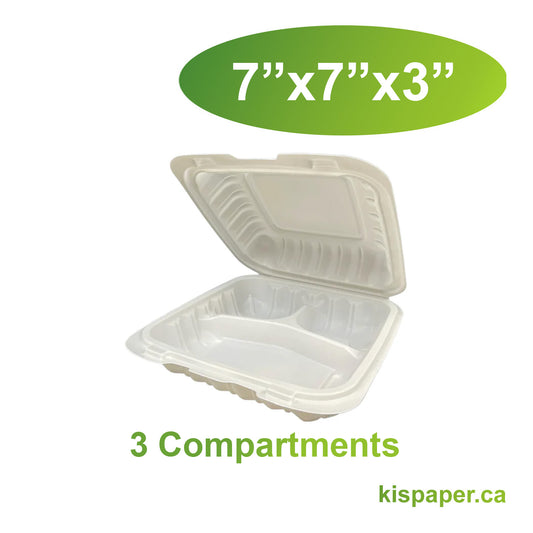 7" x 7" x 3" - Pebble Clamshell Hamburger Box - 3-Compartment - Carton of 150 - KIS PAPER - 5051; $0.219/pc