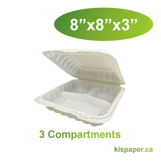 8" x 8" x 3" - Pebble Clamshell Hamburger Box - 3-Compartment - Carton of 150 - KIS PAPER - 5053; $0.230/pc