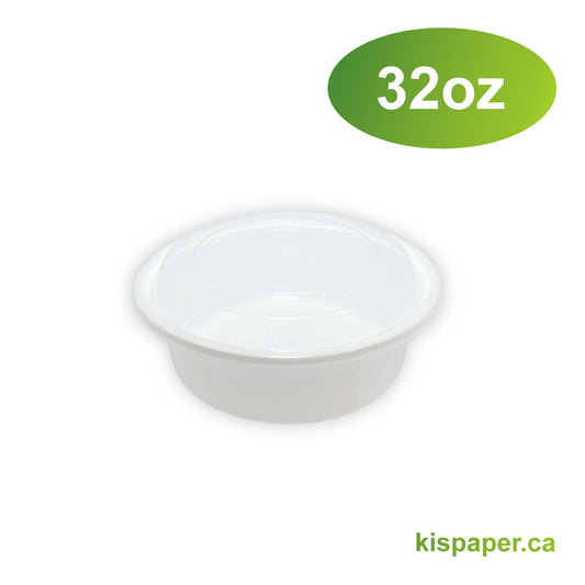 32oz - PP Round Container 7" Combo Set White - Carton of 150 - KIS PAPER - 5163; $0.28/set