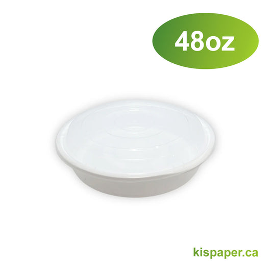 48oz - PP Round Container 9" Combo Set White - Carton of 150 - KIS PAPER - 5164; $0.50/set