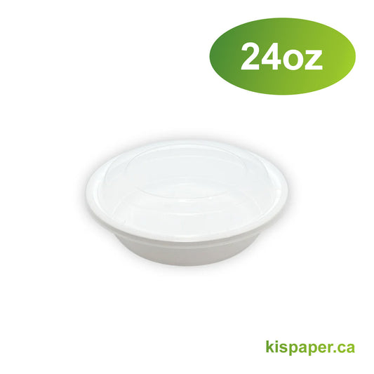 24oz - PP Round Container 7" Combo Set White - Carton of 150 - KIS PAPER - 5162; $0.22/set