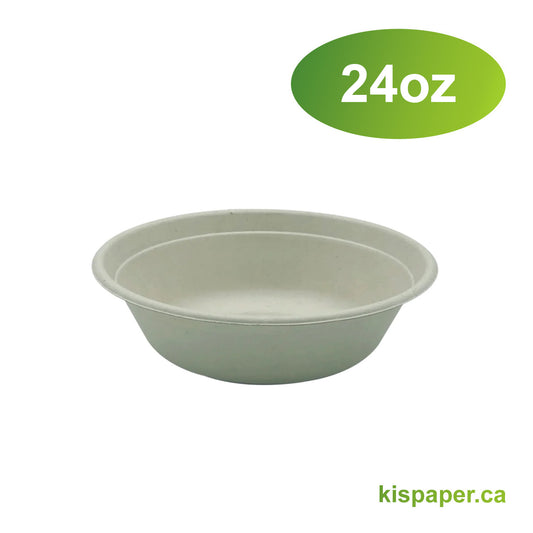 24oz - Bagasse Round Bowl - Carton of 300 - KIS PAPER - 5134; $0.116/pc