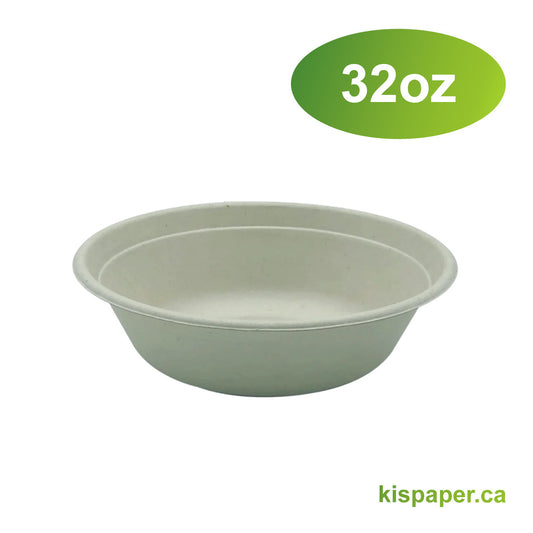 32oz - Bagasse Round Bowl - Carton of 300 - KIS PAPER - 5135; $0.153/pc