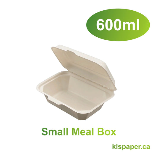 600ml - Bagasse Clamshell Small Meal Box - Carton of 600 - KIS PAPER - 5117; $0.127/pc