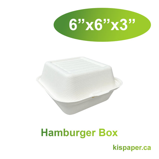 6" - Bagasse Clamshell Hamburger Box - Carton of 400 - KIS PAPER - 5116; $0.11/pc