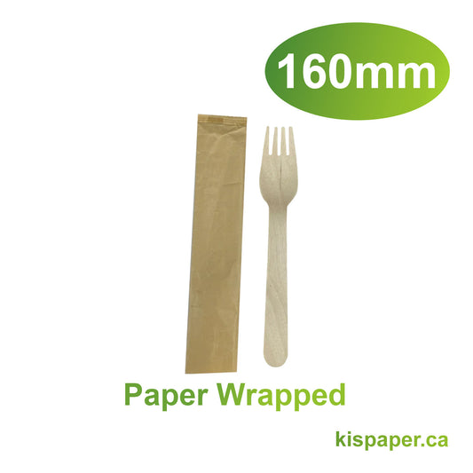 160mm - Wooden Fork Paper Wrapped - Carton of 1000 - KIS PAPER - 1178; $0.030/pc