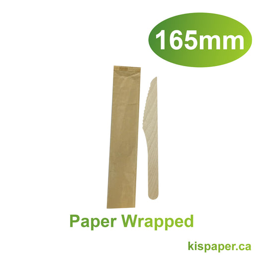 165mm - Wooden Knife Paper Wrapped - Carton of 1000 - KIS PAPER - 1176; $0.026/pc