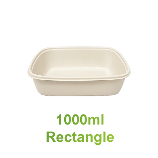 1000ml - Natural Pulp Rectangle Food Container Base - Carton of 300 - KIS PAPER - 6168; $0.17/pc