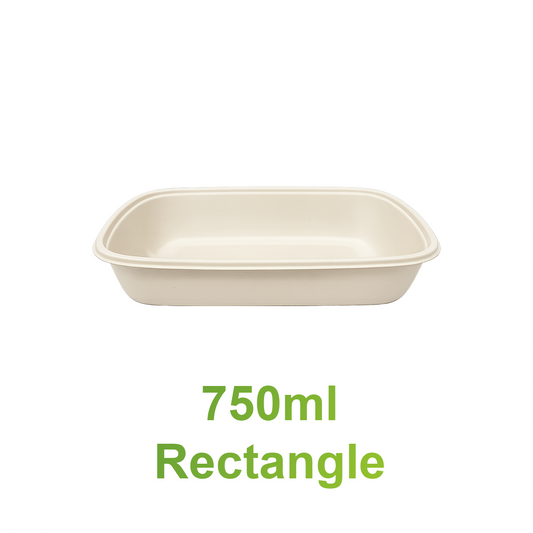 750ml - Natural Pulp Rectangle Food Container Base - Carton of 300 - KIS PAPER - 6167; $0.16/pc