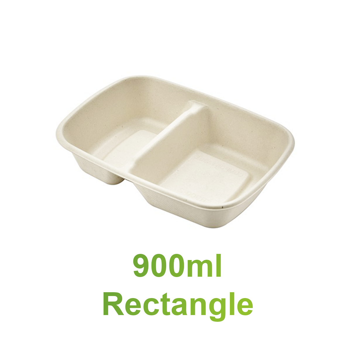 900ml - 2 Compartments Natural Pulp Rectangle Food Container Base - Carton of 300 - KIS PAPER - 6169; $0.177/pc
