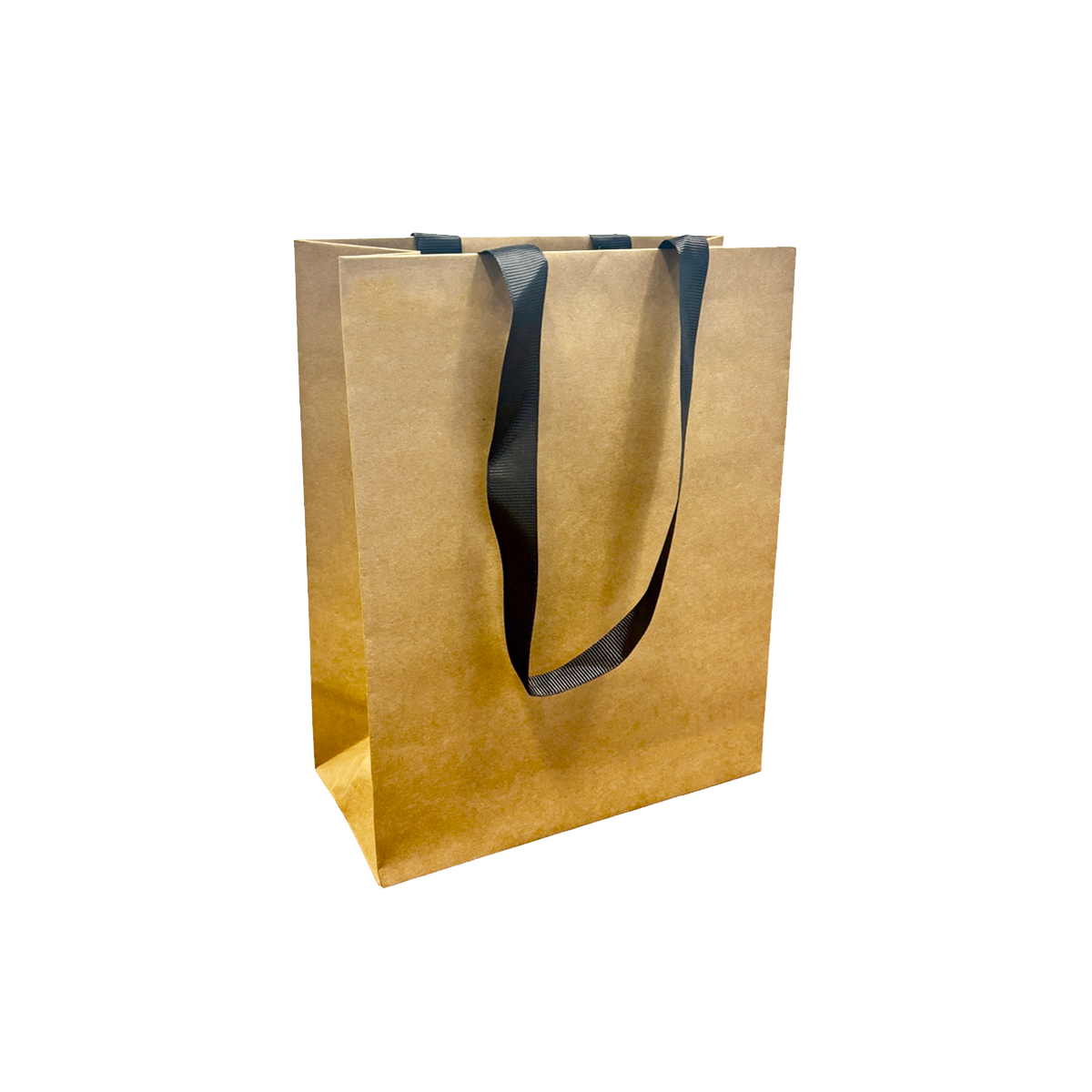 FB8410BBLK | 200pcs Cub 8x4x10 inches Kraft Contour Luxe Paper Gift Bag, Double-sides Smooth Finish, Black Ribbon Handles; $0.84/pc