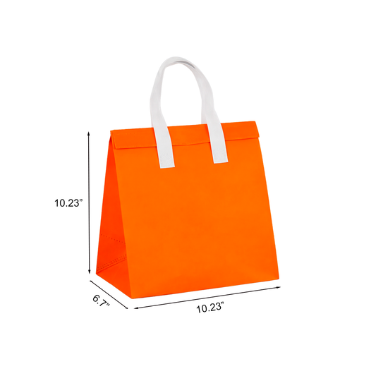 Aluminum Cooler Orange Insulated Takeout Bags (10.23” x 6.7” x 10.23”) with White Flat Handles - SKU #6034
