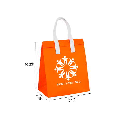 Custom Printed Aluminum Cooler Orange Insulated Takeout Bags (8.27″ × 4.33″ × 10.33″) with White Flat Handles - SKU #6030