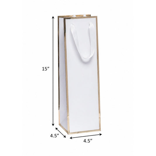 Queen West Wine Bags Gold Foil Edge 4.5 x 4.5 x 15 in with Twill Ribbon Handles