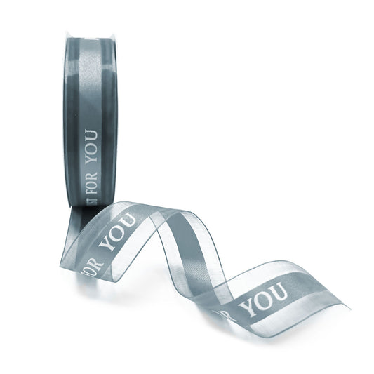 5pcs Silver Grey 0.98x1440 inches "Just For You" Single Faced Ribbon; $5.5/pc