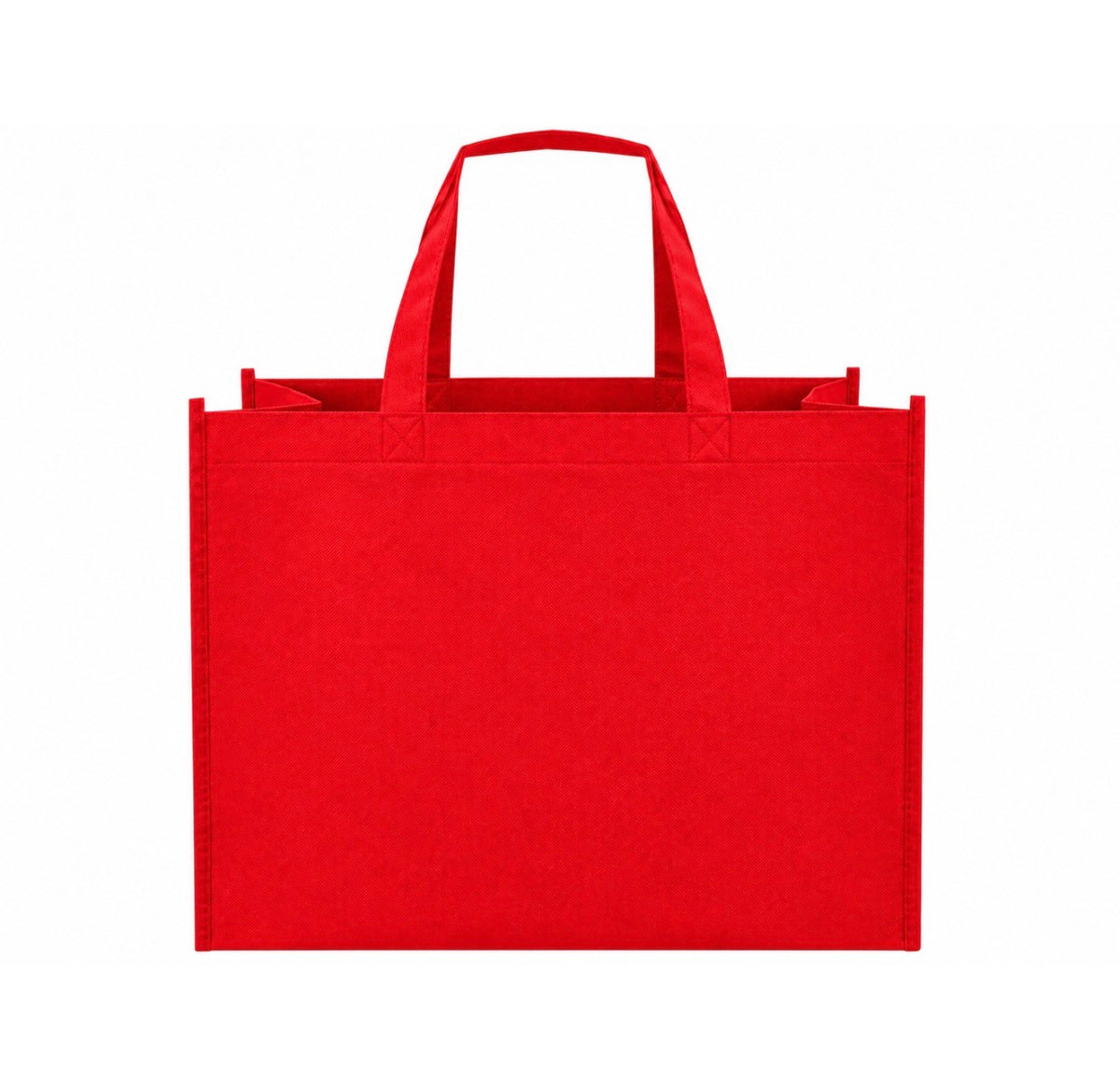 Plain red non-woven tote bag with long handles, 18 × 8 × 14 inches