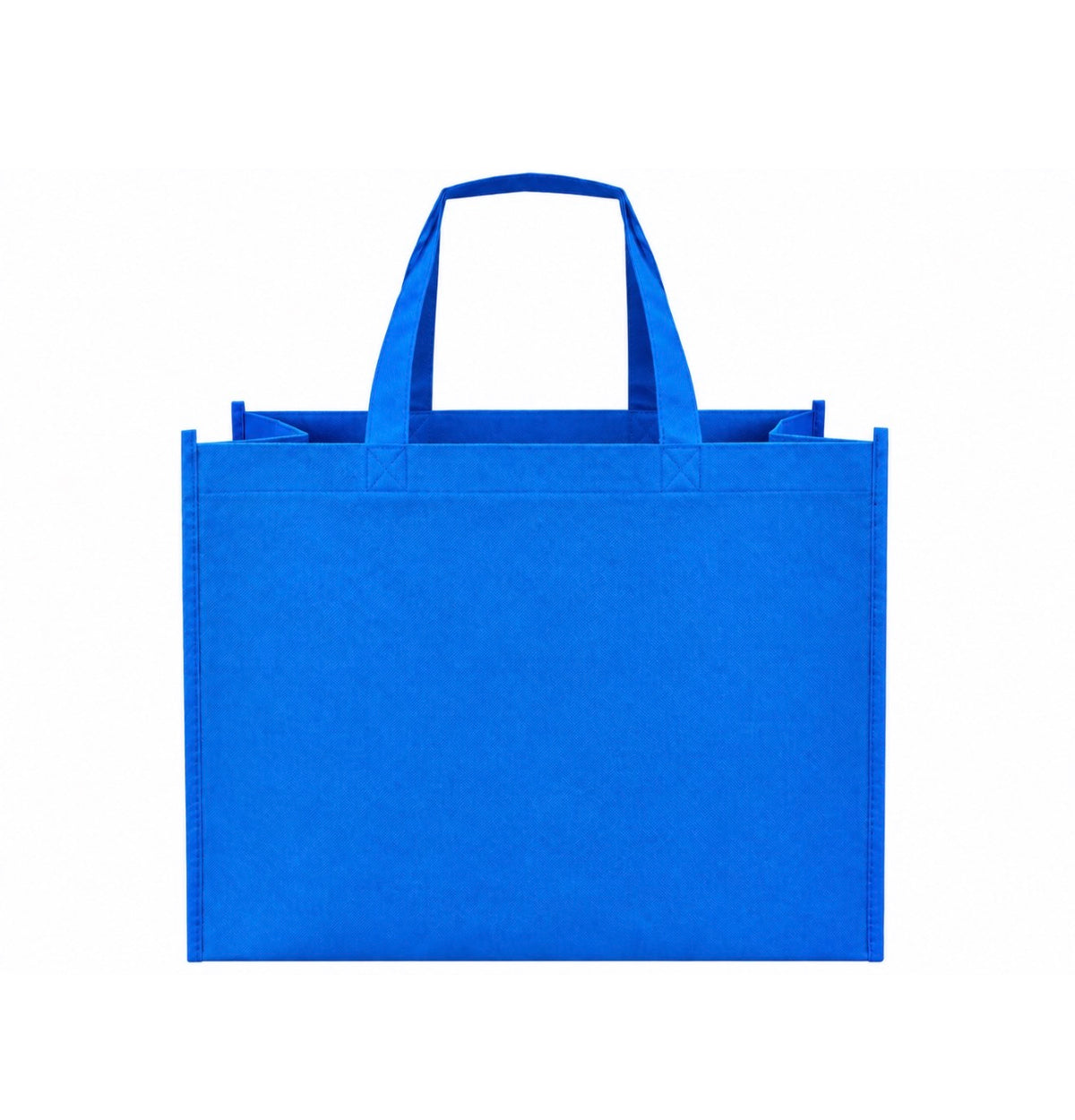 Plain blue non-woven tote bag with long handles, 18 × 8 × 14 inches