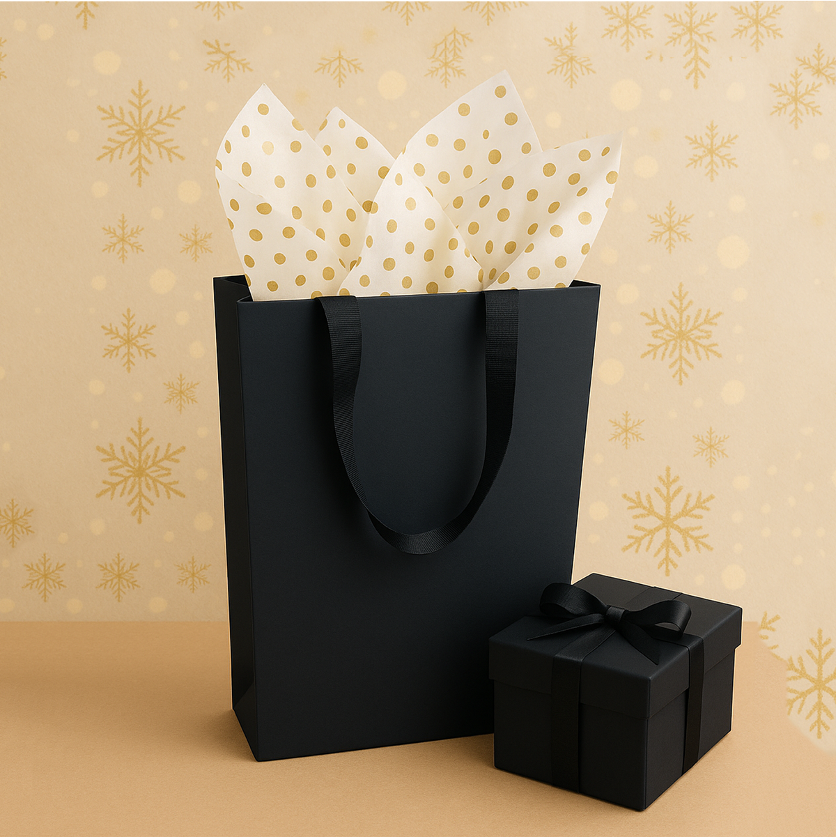 FB1053BK | 100pcs Debbie 10x5x13 inches Black Laminated Contour Luxe Paper Gift Bag, Double-sides Smooth Finish, Black Ribbon Handles; $1.20/pc