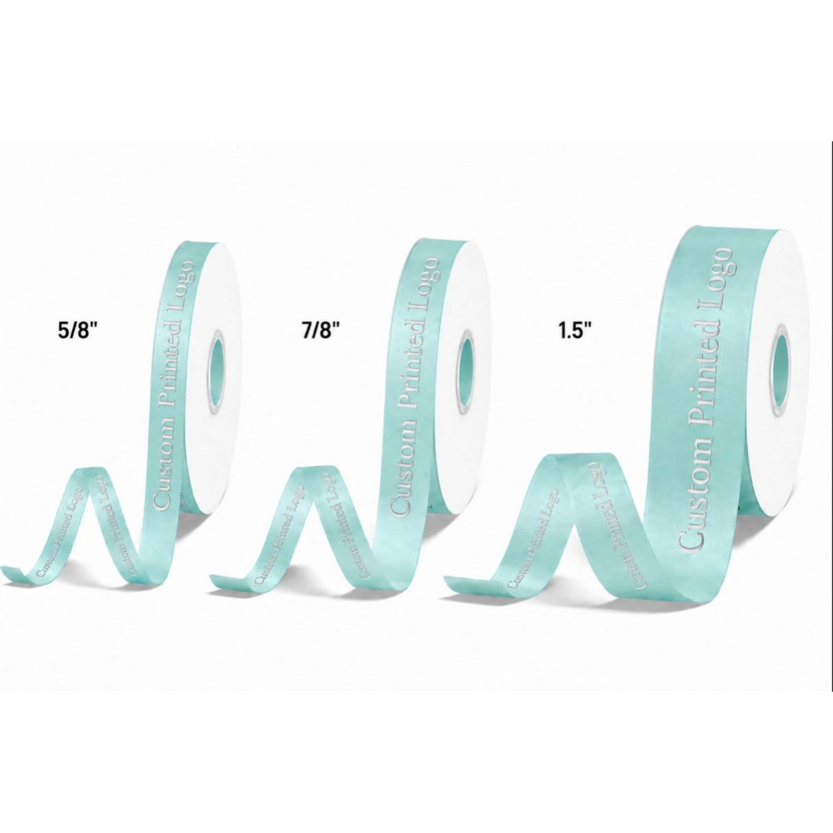 Custom Print Aqua Solid Single-Face Satin Ribbon – 3 Sizes (⅝″, ⅞″, 1½″)