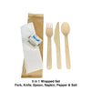 Cultery Set 5 in 1 - Wooden Fork/Wooden Knife/Wooden Spoon/Napkin/Salt&Pepper - Carton of 500 - KIS PAPER - 5100; $0.131/pc