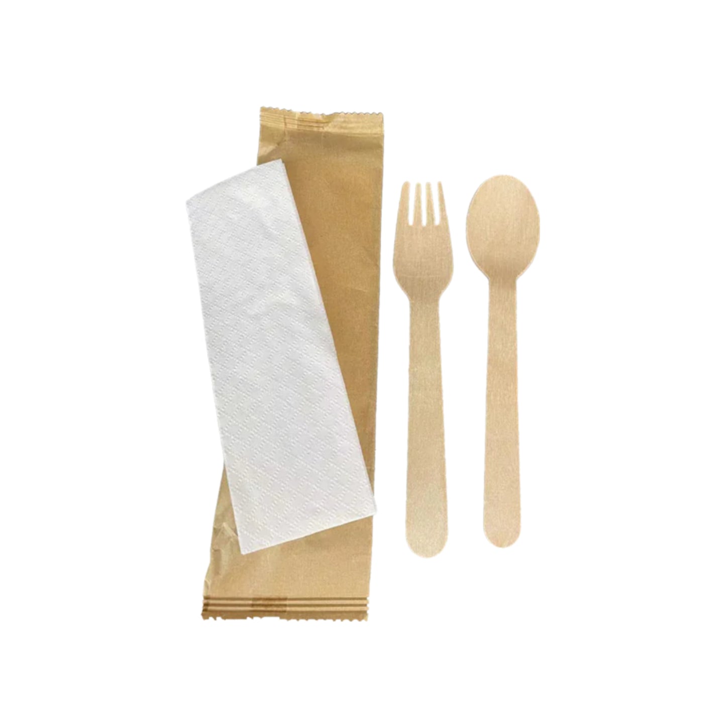 KIS-KIT316SG | 3 in 1 Set Paper Wrapped with Wooden Fork, Wooden Spoon, Napkin; $0.094/pc