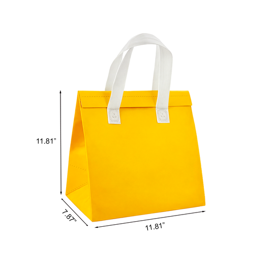 Aluminum Cooler Yellow Insulated Takeout Bags (11.81" x 7.87" x 11.81") with White Flat Handles - SKU #6039