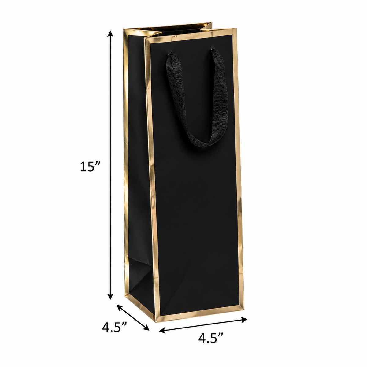 Queen West Wine Bags Gold Foil Edge 4.5 x 4.5 x 15 in with Twill Ribbon Handles, 100PCS/case
