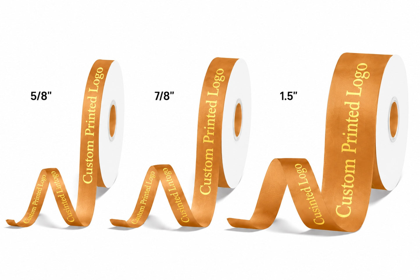 Custom Print Old Gold Solid Single-Face Satin Ribbon – 3 Sizes (⅝″, ⅞″, 1½″)