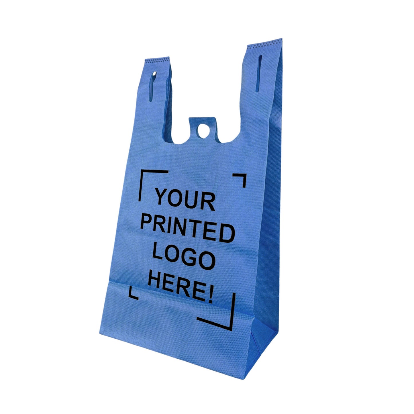 200pcs, Non-Woven Reusable T-Shirt Bag 11x7x20x7 inches Blue Shopping Bags Square Bottom, One Color Custom Print, Printed in Canada