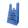 12" x 7" x 22" x 7" - Flat Bottom - Custom Blue Non-Woven T-Shirt Bags - Carton of 200 - KIS PAPER - 5256; One Color Custom Print, Printed in Canada