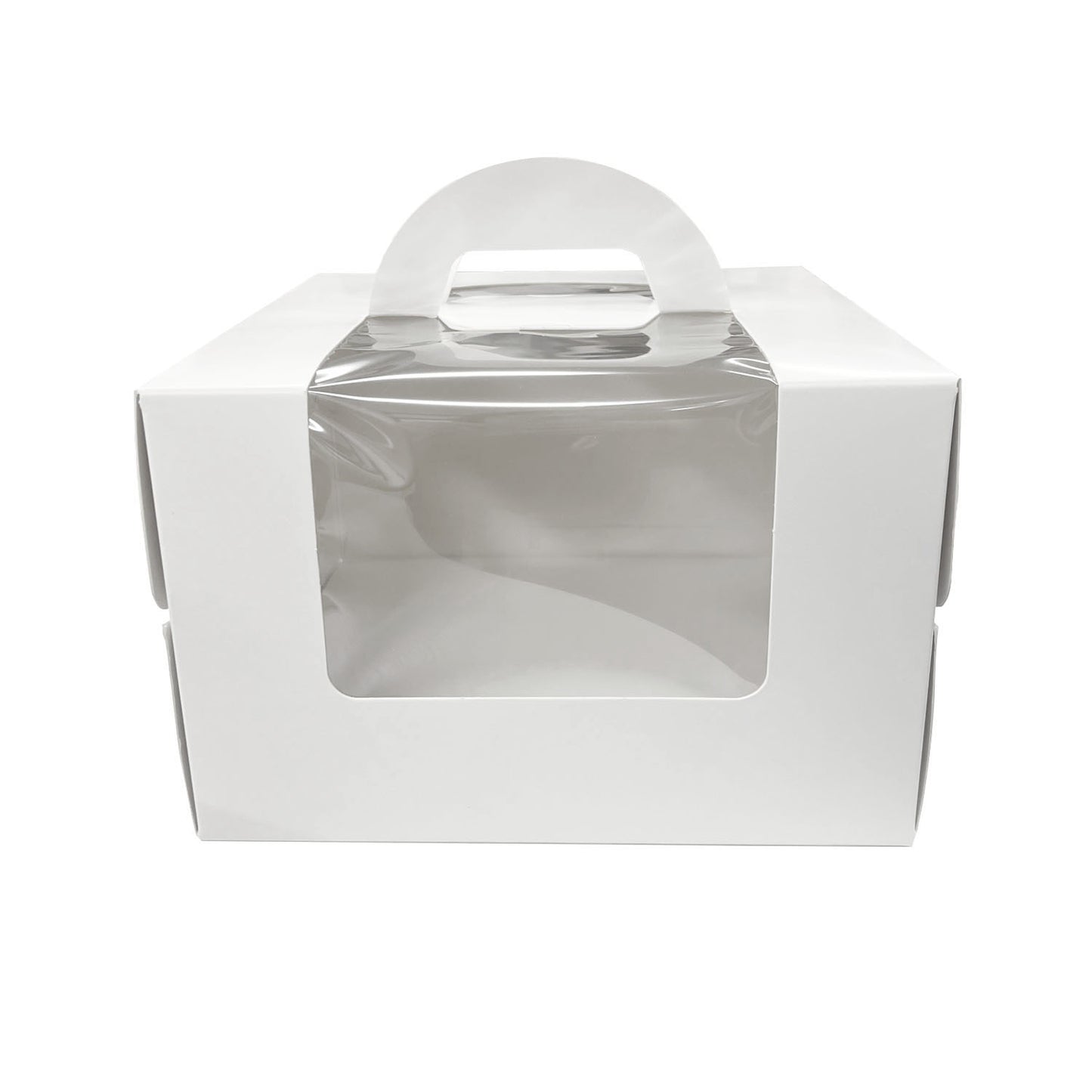 10.25" x 10.25" x 6.625" - Window Cake Boxes White with Handle Extra Cake Board - Carton of 50 - KIS PAPER - 1283; From $1.939/pc