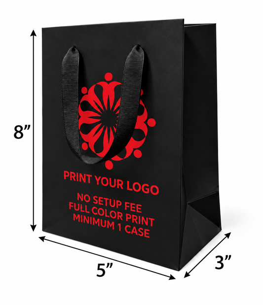 Custom Printed Euro Tote Cub White Paper Bags (5″ × 3″ × 8″) with Ribbon Handles - SKU 6120)