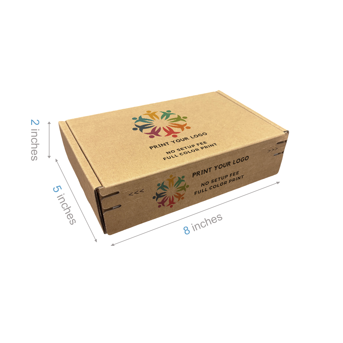 8" x 5" x 2" - Custom Kraft Mailer Boxes Self-Seal Tape - Bundle of 40 - KIS PAPER - 6082; Full Color Custom Print, Printed in Canada; From $1.29/pc