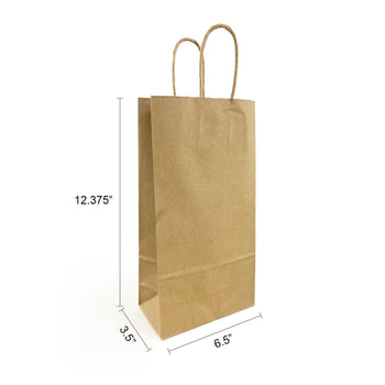 Double Wine Kraft Paper Bags 6.5" x 3.5" x 12.375" with Twist Handles - SKU #5427