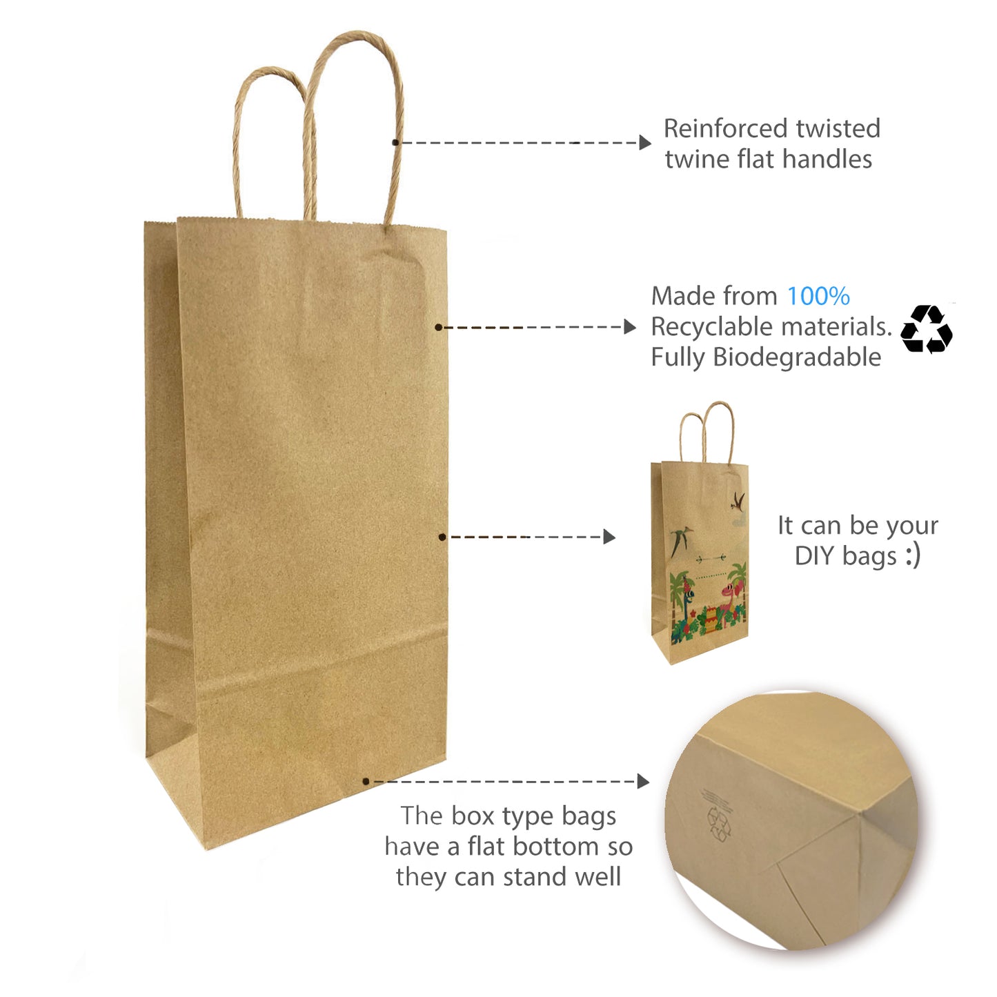 6532B | 250pcs Double Wine 6.5x3.5x12.375 inches Kraft Paper Bags Twisted Handles; $0.33/pc