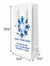 Custom Printed Euro Tote Laminated Wine White Paper Bags (5″ × 3.5″ × 13.25″) with Ribbon Handles - SKU #6832