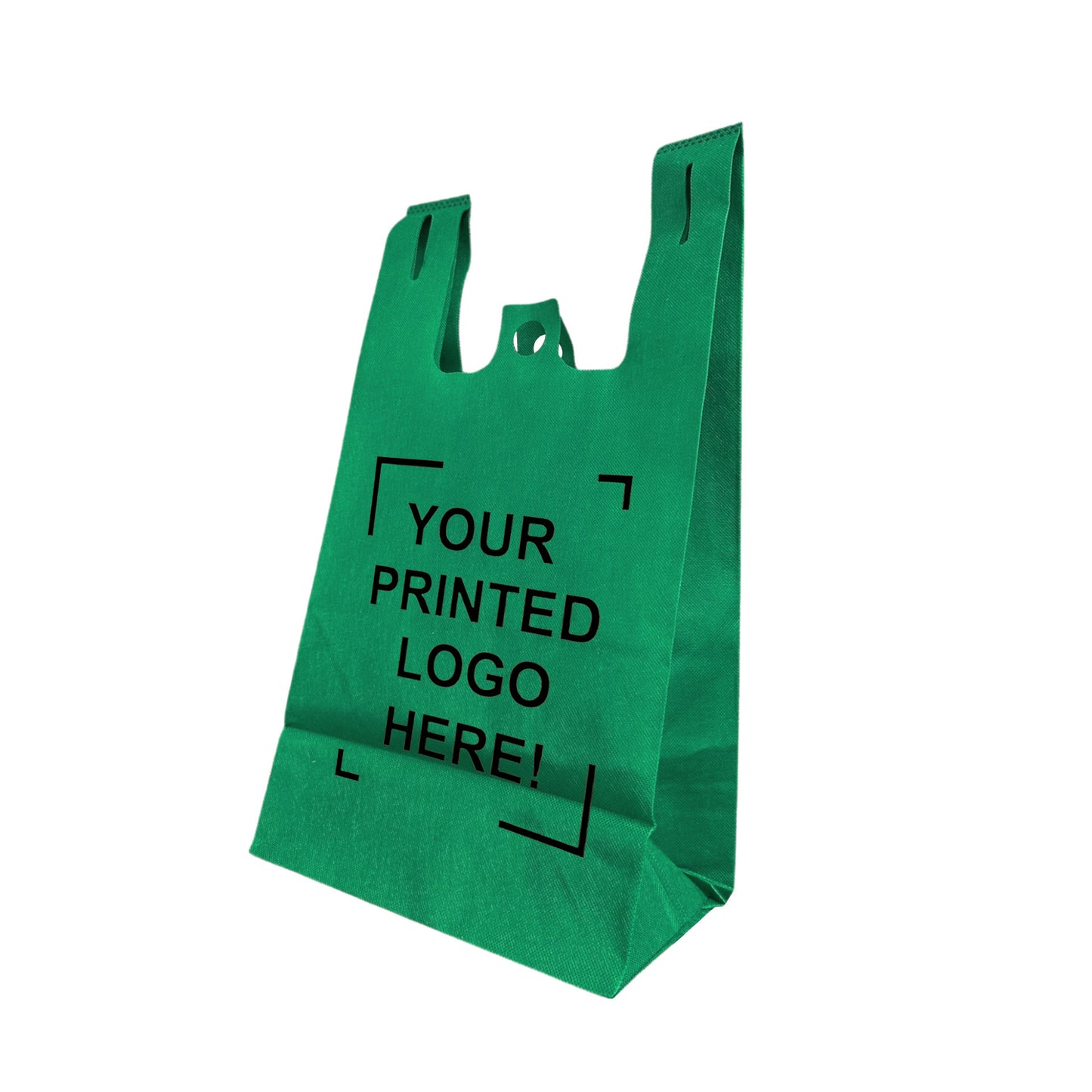 200pcs, Non-Woven Reusable T-Shirt Bag 11x7x20x7 inches Dark Green Shopping Bags Square Bottom, One Color Custom Print, Printed in Canada