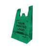 11" x 7" x 20" x 7" - Flat Bottom - Custom Green Non-Woven T-Shirt Bags - Carton of 200 - KIS PAPER - 5247; One Color Custom Print, Printed in Canada