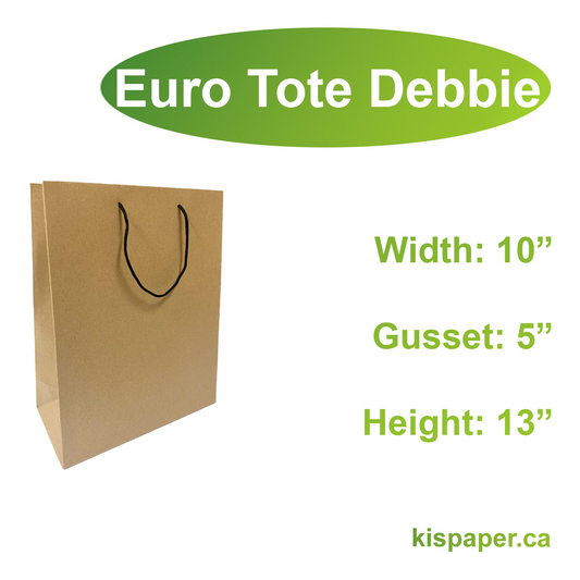 150pcs Euro Tote Paper Bags Debbie 10x5x13 inches Kraft Paper Bags Rope Handles; $0.75/pc