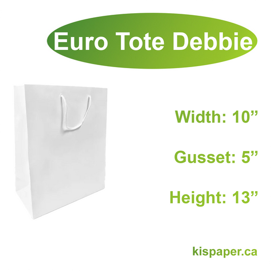 150pcs Euro Tote Paper Bags Debbie 10x5x13 inches White Paper Bags Rope Handles; $0.90/pc