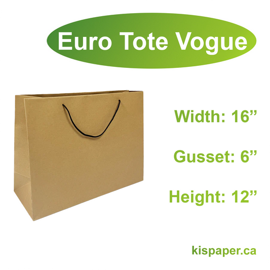 150pcs Euro Tote Paper Bags Vogue 16x6x12 inches Kraft Paper Bags Rope Handles; $0.98/pc