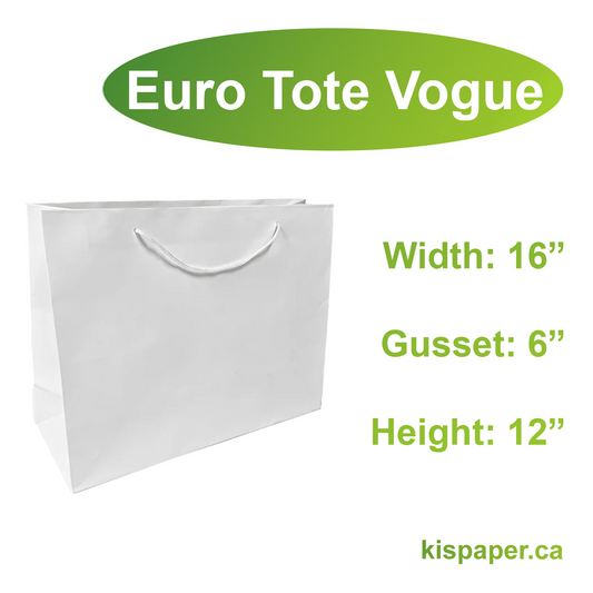 150pcs Euro Tote Paper Bags Vogue 16x6x12 inches White Paper Bags Rope Handles; $1.09/pc