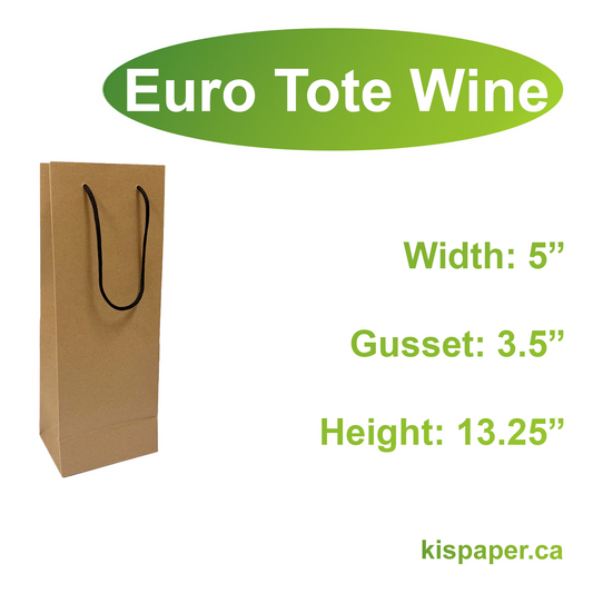 150pcs Euro Tote Paper Bags Wine 5x3.5x13.25 inches Kraft Paper Bags Rope Handles; $0.58/pc