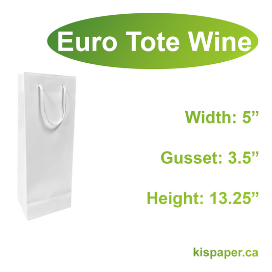 150pcs Euro Tote Paper Bags Wine 5x3.5x13.25 inches White Paper Bags Rope Handles; $0.68/pc