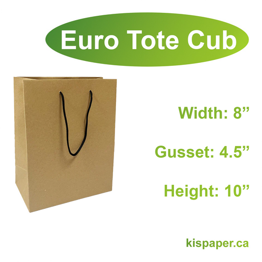 H8450B | 150pcs Euro Tote Paper Bags Cub 8x4.75x10.25 inches Kraft Paper Bags Rope Handles; $0.61/pc