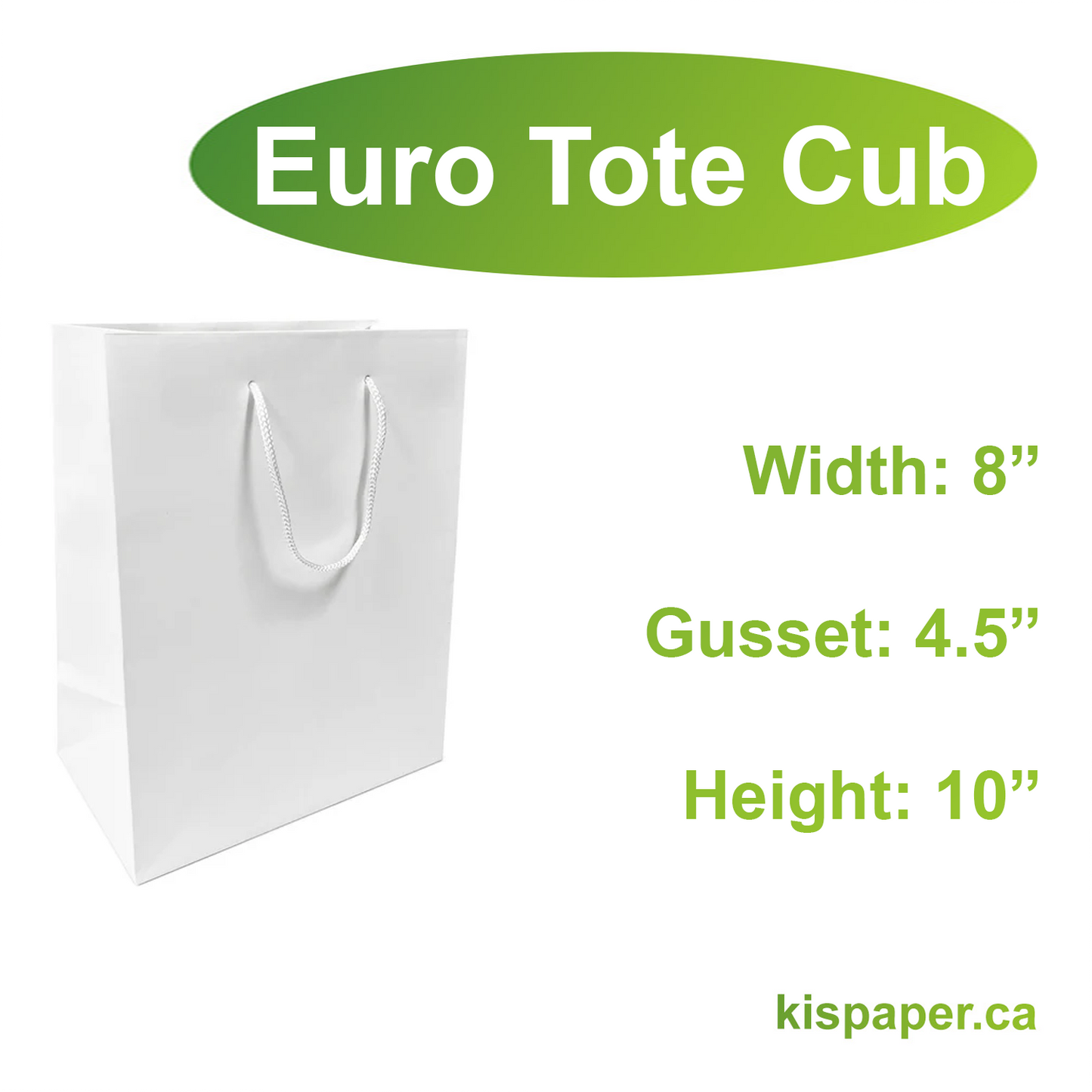 H8450W | 150pcs Euro Tote Paper Bags Cub 8.5x4.75x10.25 inches White Paper Bags Rope Handles; $0.73/pc