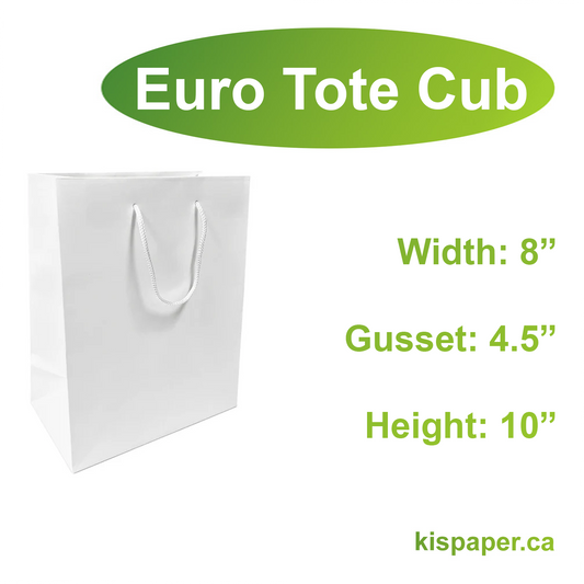 H8450W | 150pcs Euro Tote Paper Bags Cub 8x4.75x10.25 inches White Paper Bags Rope Handles; $0.73/pc