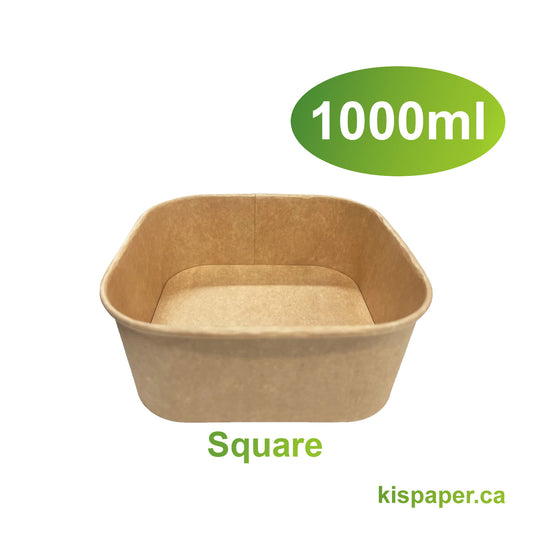 1000ml - Paper Food Container Kraft Square- Carton of 300 - KIS PAPER - 5025; From $0.20/pc